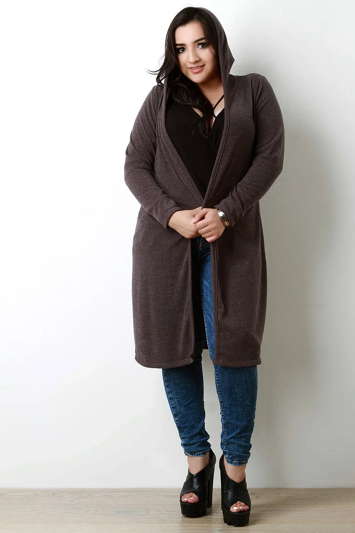 Jorvaine | Damen Langer Cardigan mit Kapuze - Dark Brown - Image 2