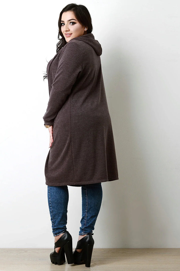 Jorvaine | Damen Langer Cardigan mit Kapuze - Dark Brown - Image 3