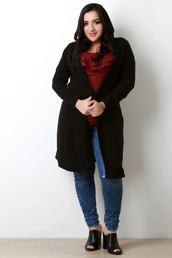 Jorvaine | Damen Langer Cardigan mit Kapuze - Dark Brown - Image 4