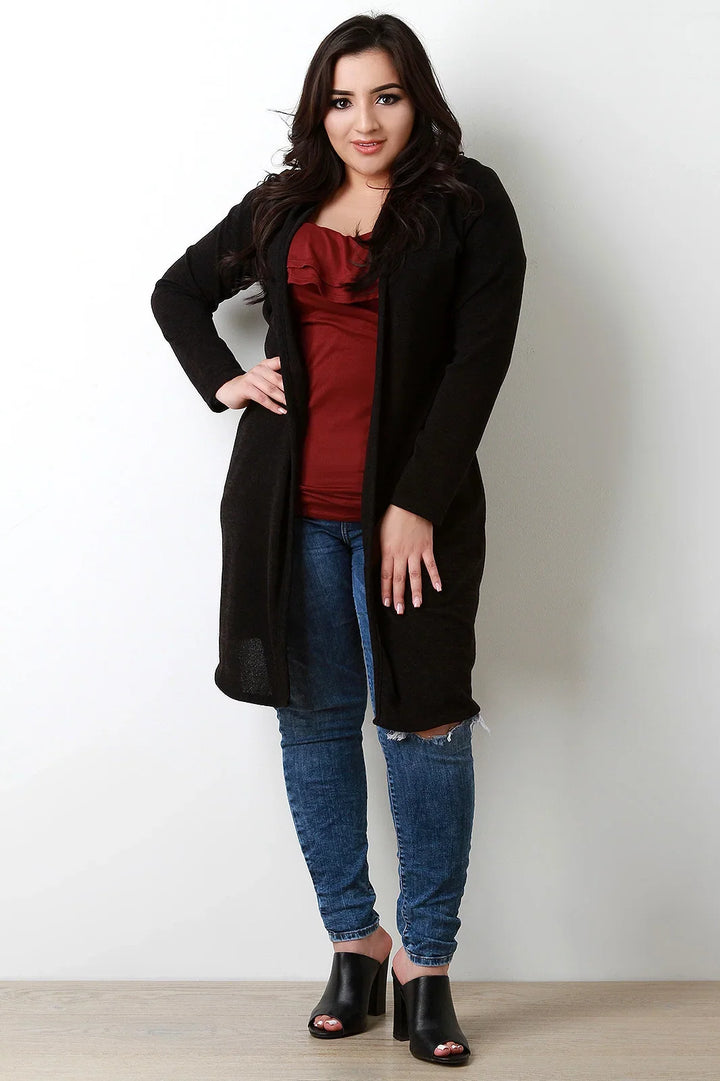 Jorvaine | Damen Langer Cardigan mit Kapuze - Dark Brown - Image 5