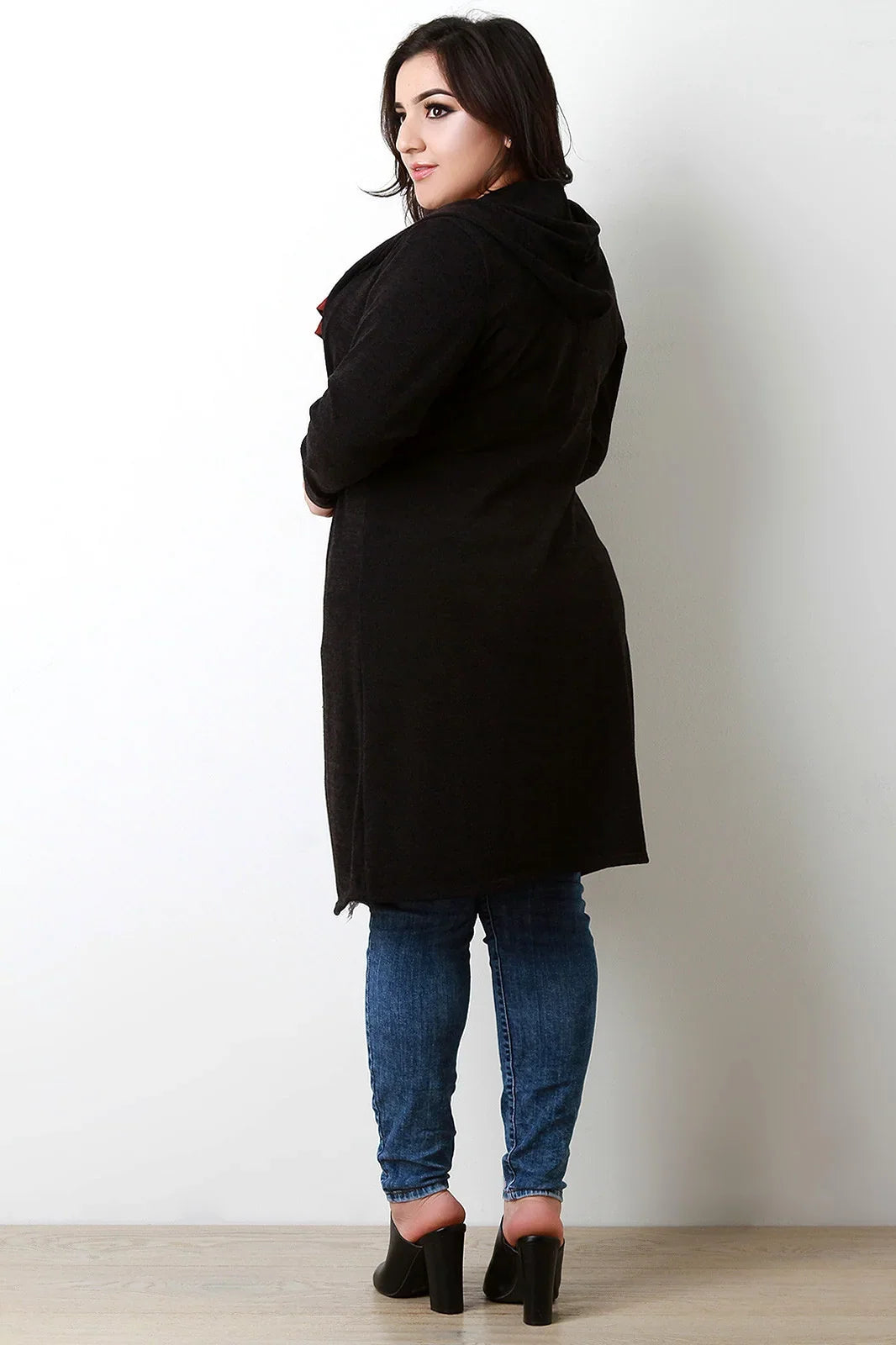 Jorvaine | Damen Langer Cardigan mit Kapuze - Dark Brown - Image 6