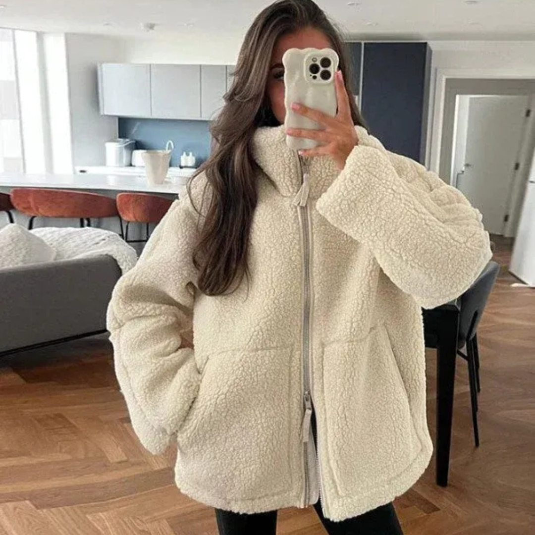 Kornvela | Damen Winterjacke Teddyfleece Oversized - Cream - Image 1