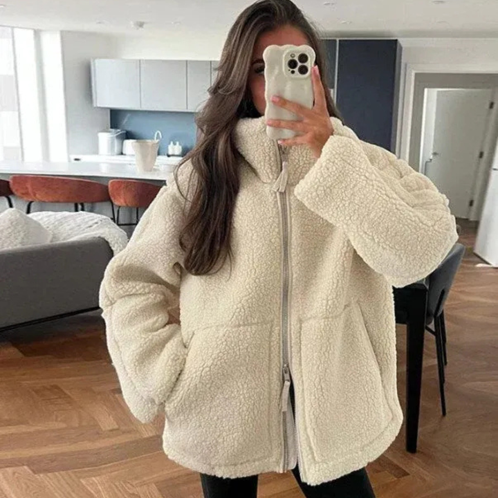 Kornvela | Damen Winterjacke Teddyfleece Oversized - Cream - Image 1