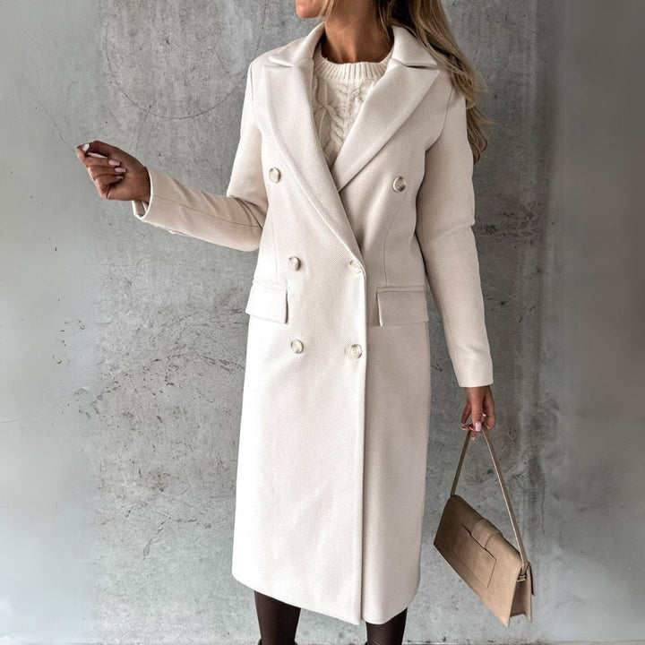 Lornveld | Damen Langer Wintermantel Zweireiher - Cream - Image 1