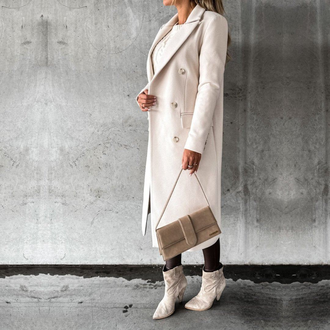 Lornveld | Damen Langer Wintermantel Zweireiher - Cream - Image 3