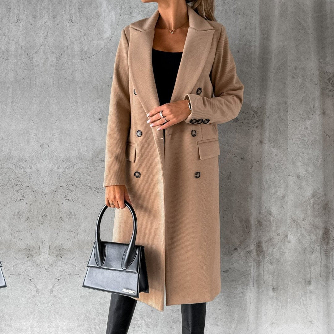 Lornveld | Damen Langer Wintermantel Zweireiher - Cream - Image 5