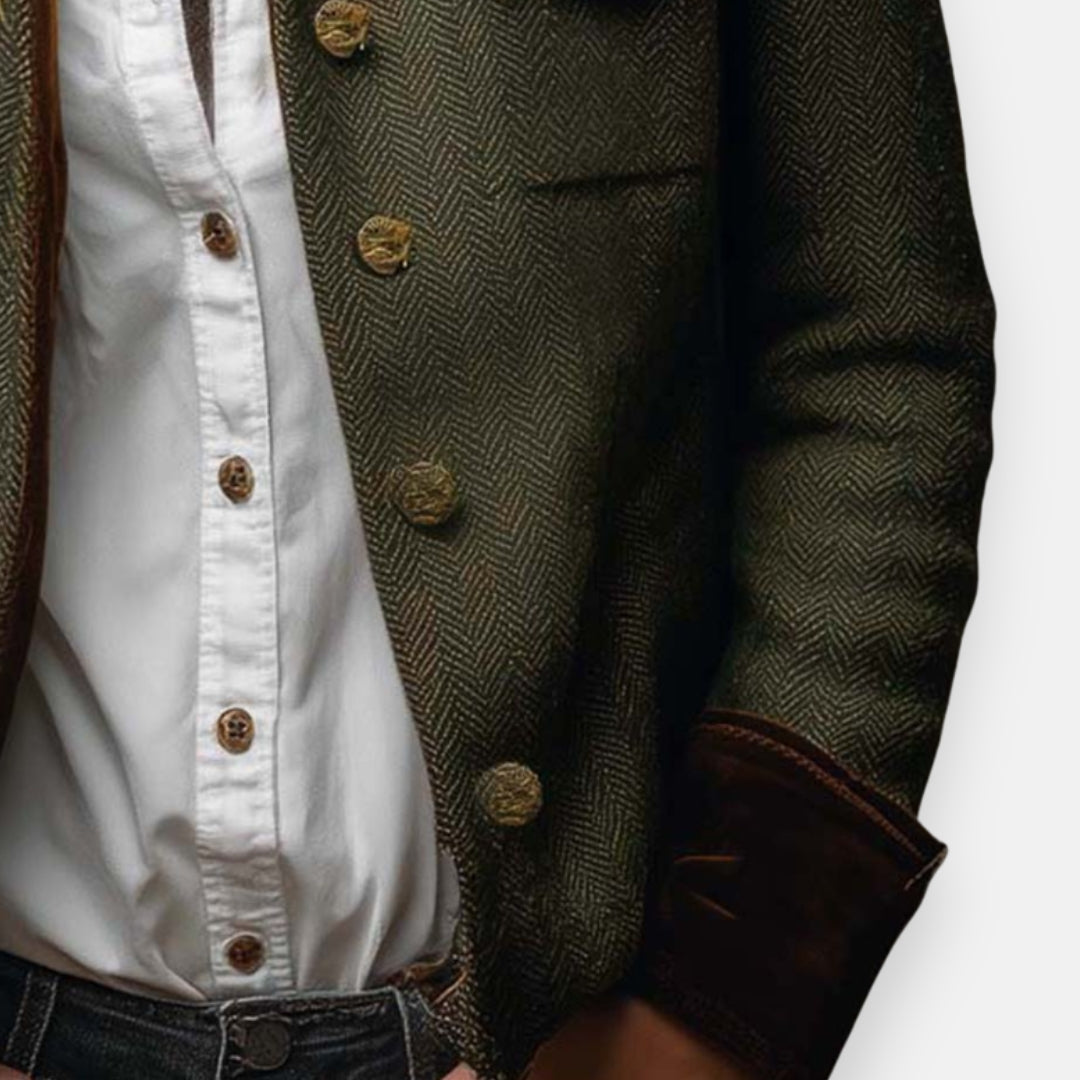 Lorvaine | Damen Fischgrät-Jacke mit Knopfleiste - Olive Green - Image 2