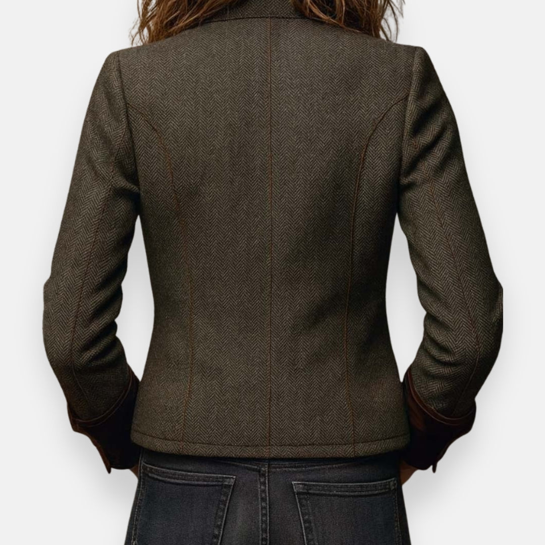 Lorvaine | Damen Fischgrät-Jacke mit Knopfleiste - Olive Green - Image 4