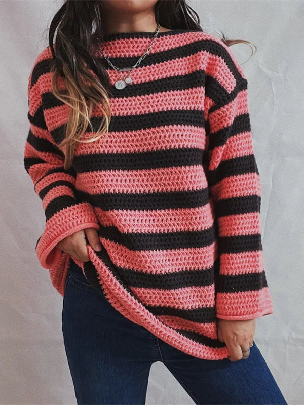 Lyvara | Damen Strickpullover Grobstrick Streifen - Image 1