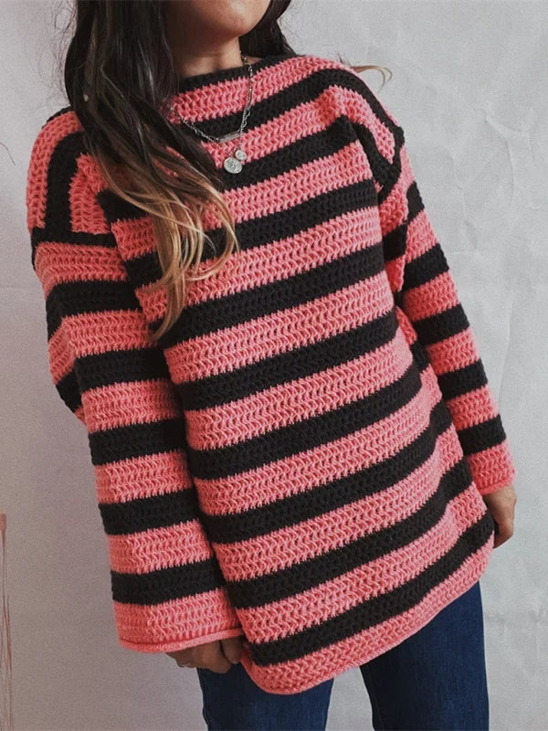 Lyvara | Damen Strickpullover Grobstrick Streifen - Image 4