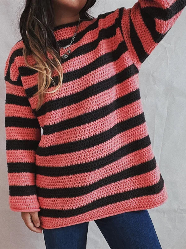 Lyvara | Damen Strickpullover Grobstrick Streifen - Image 5
