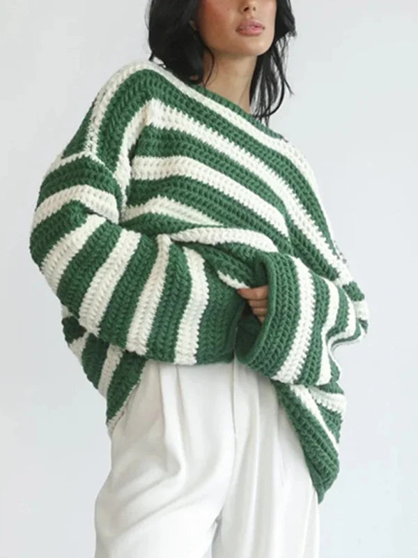 Lyvara | Damen Strickpullover Grobstrick Streifen - Image 7