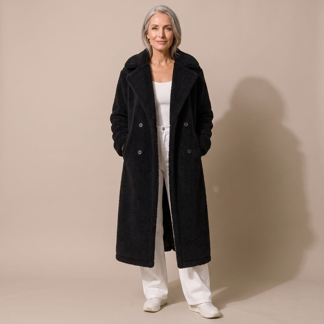 Lyvonde | Damen Langer Wintermantel Teddy Fleece - Beige - Image 4