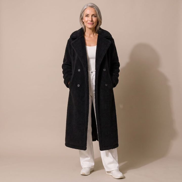 Lyvonde | Damen Langer Wintermantel Teddy Fleece - Beige - Image 4
