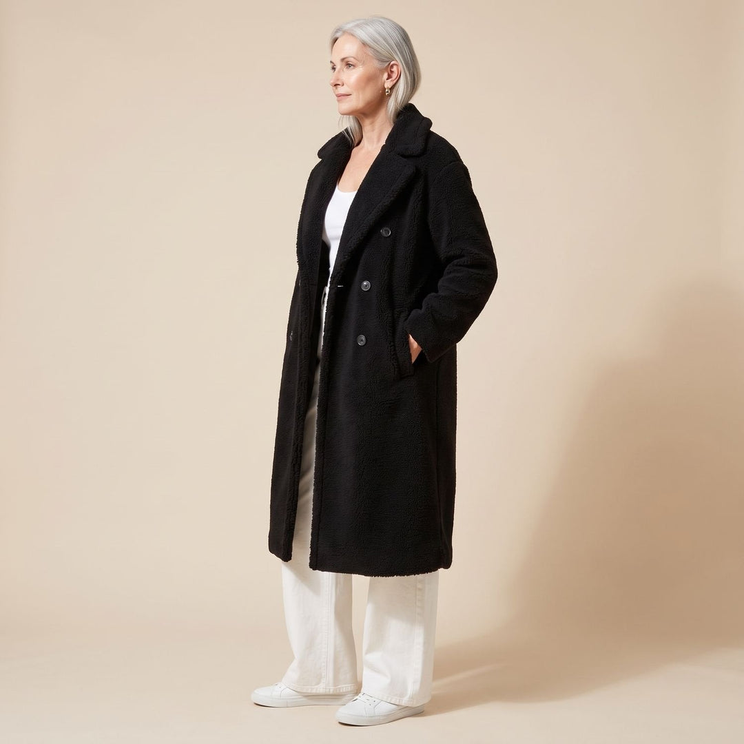 Lyvonde | Damen Langer Wintermantel Teddy Fleece - Beige - Image 5