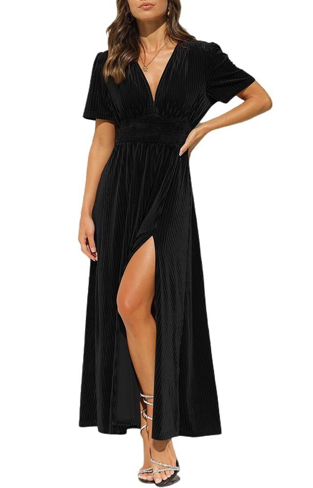 Lyvorna | Damen Festliches Maxikleid V-Ausschnitt - Black - Image 1