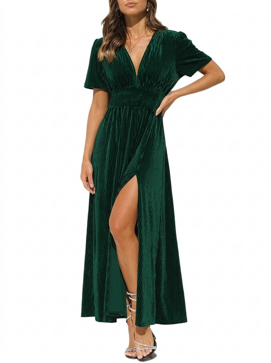 Lyvorna | Damen Festliches Maxikleid V-Ausschnitt - Black - Image 4