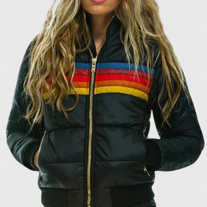 Malvina | Damen Winterjacke Steppjacke Retro-Streifen - Image 1