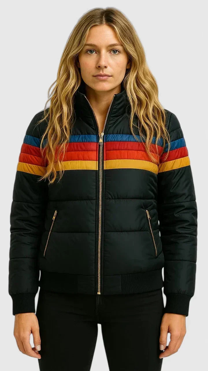 Malvina | Damen Winterjacke Steppjacke Retro-Streifen - Image 2
