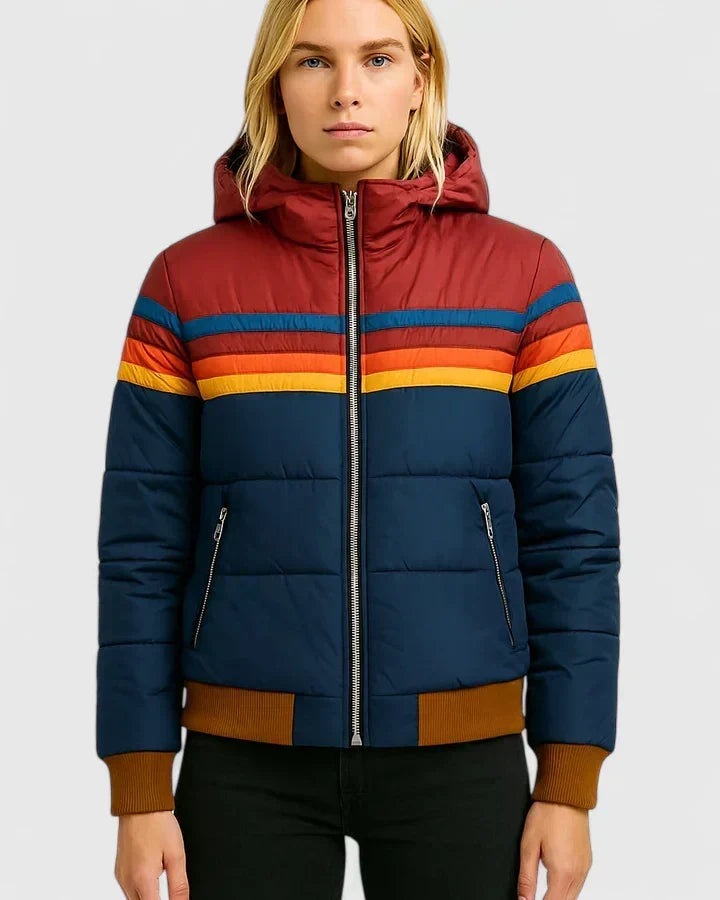Malvina | Damen Winterjacke Steppjacke Retro-Streifen - Image 3