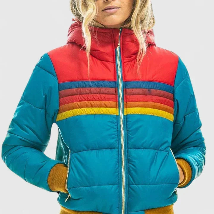 Malvina | Damen Winterjacke Steppjacke Retro-Streifen - Image 4