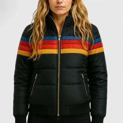 Malvina | Damen Winterjacke Steppjacke Retro-Streifen - Image 5