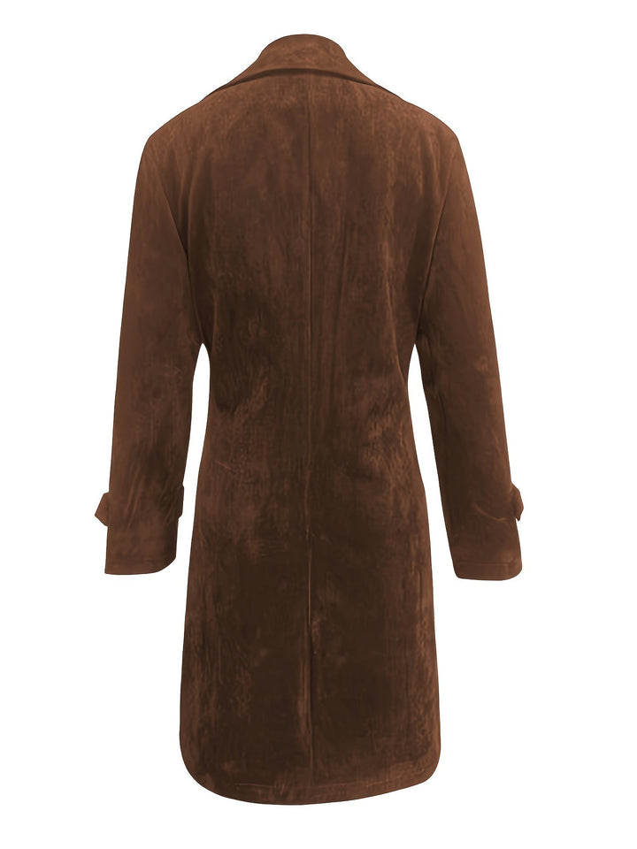 Marvara | Damen Langer Wintermantel Trenchcoat - Dark Brown - Image 5