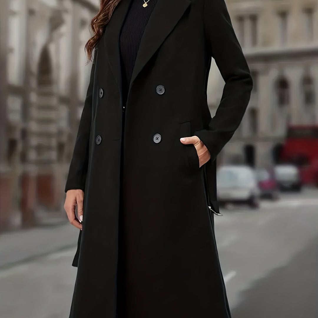 Marveka | Damen Wintermantel Langform Zweireiher - Black - Image 1