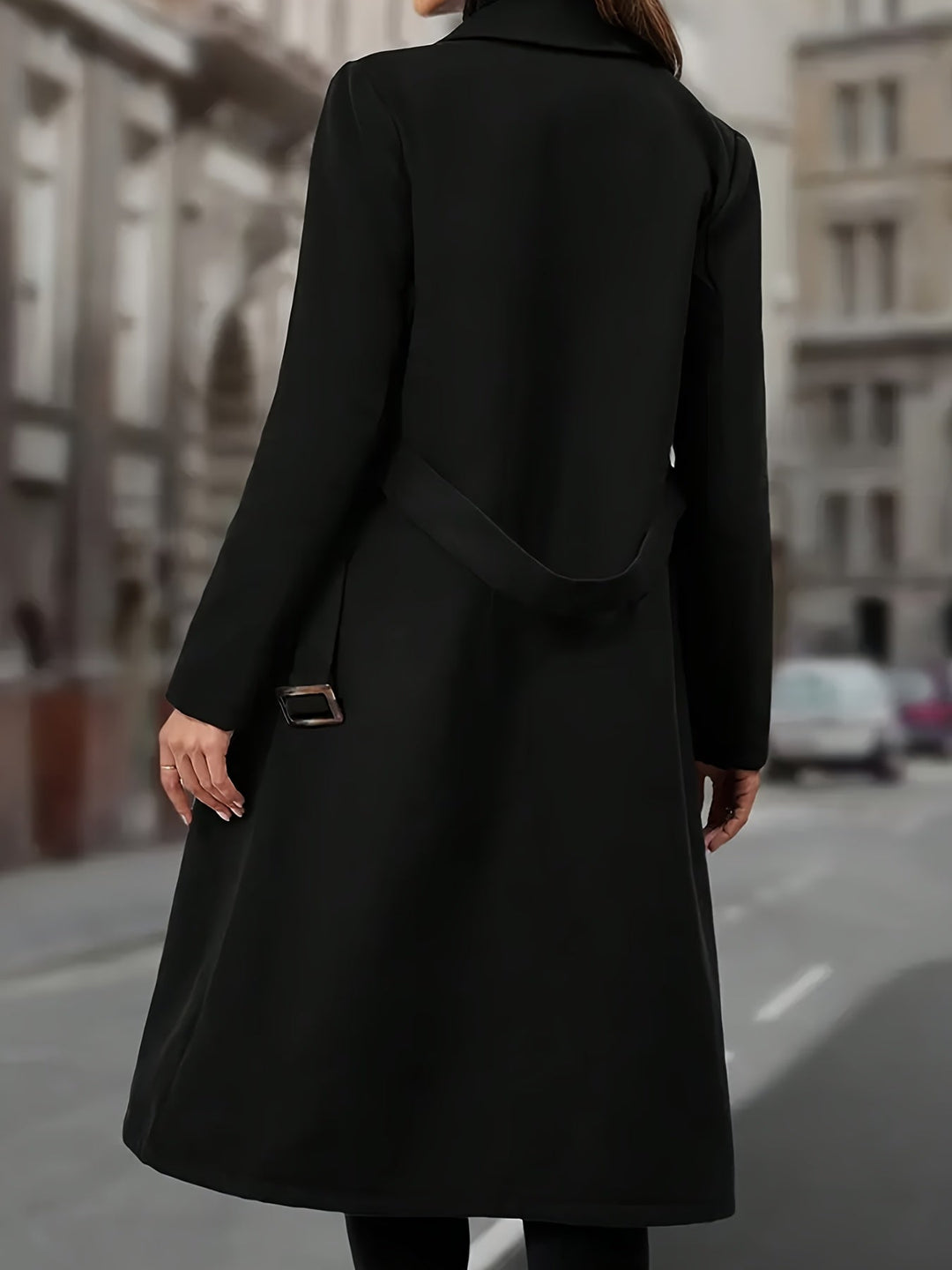 Marveka | Damen Wintermantel Langform Zweireiher - Black - Image 2