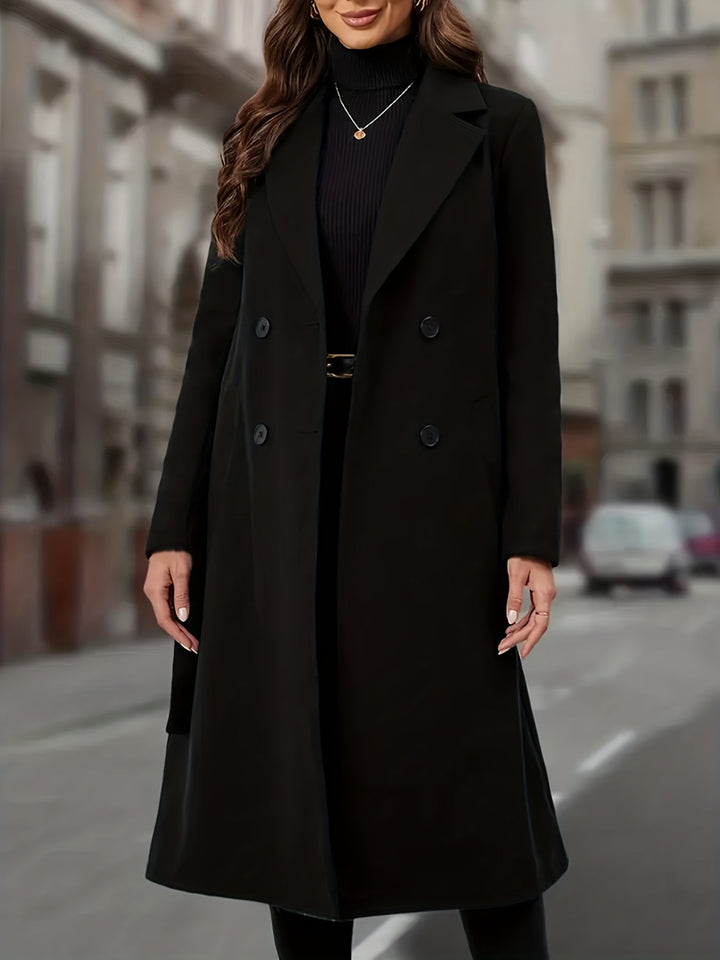 Marveka | Damen Wintermantel Langform Zweireiher - Black - Image 3