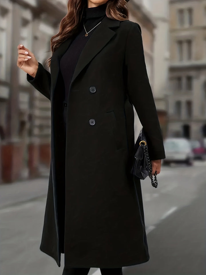 Marveka | Damen Wintermantel Langform Zweireiher - Black - Image 4