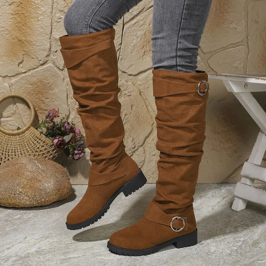 Marvelle | Damen Kniehohe Stiefel Slouchy - Grey - Image 2