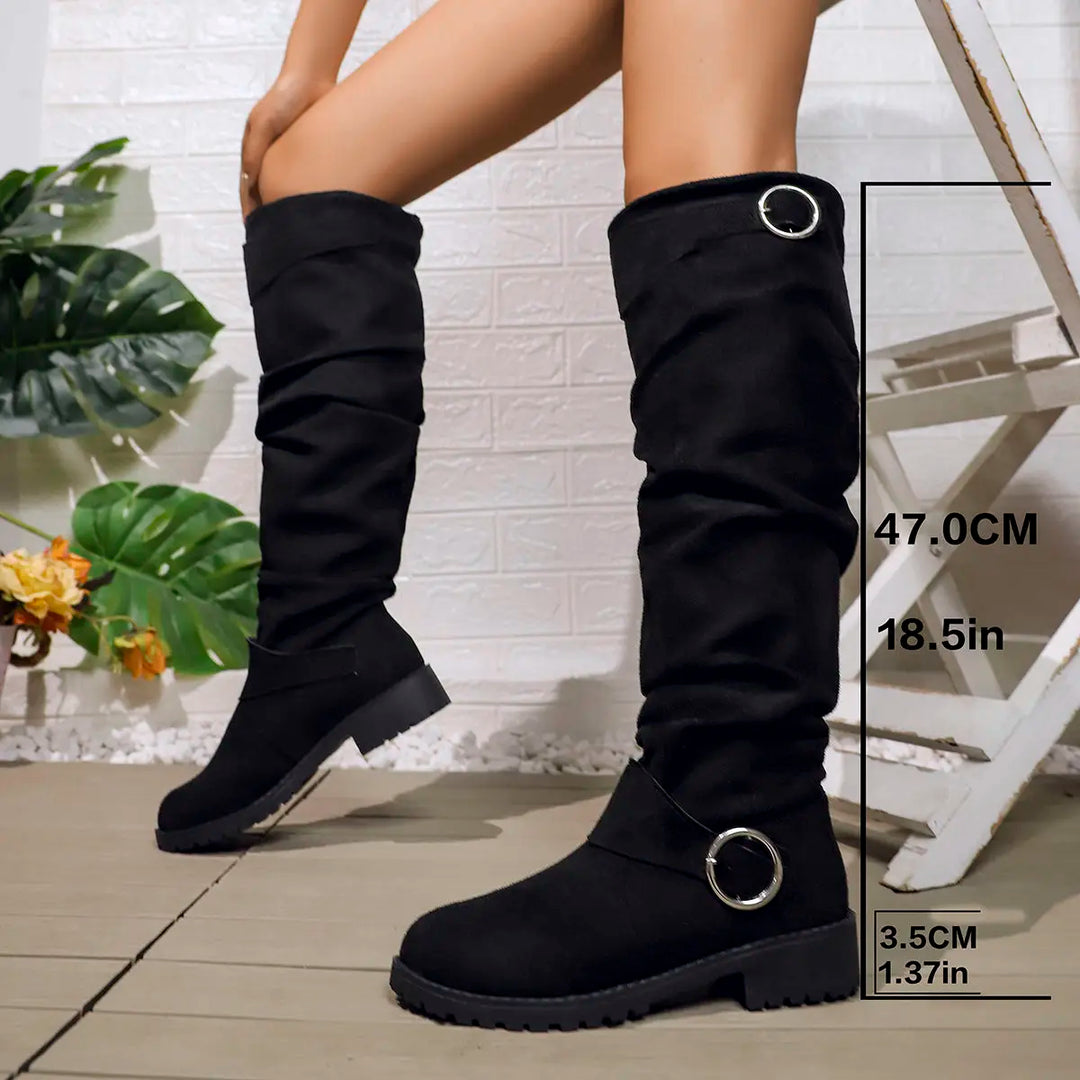 Marvelle | Damen Kniehohe Stiefel Slouchy - Grey - Image 3