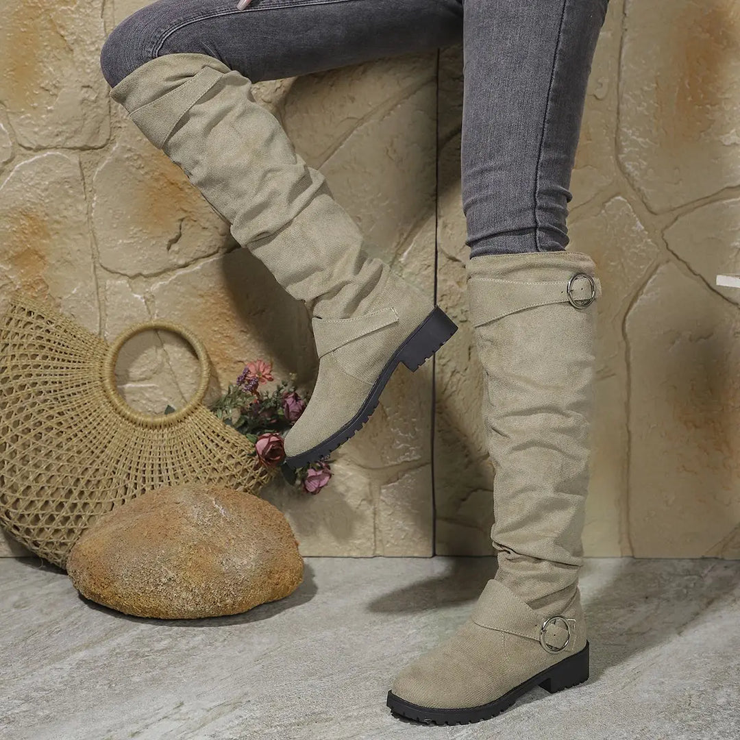 Marvelle | Damen Kniehohe Stiefel Slouchy - Grey - Image 7