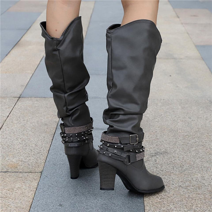 Marvinde | Damen Kniehohe Slouchy Stiefel Blockabsatz - Image 12