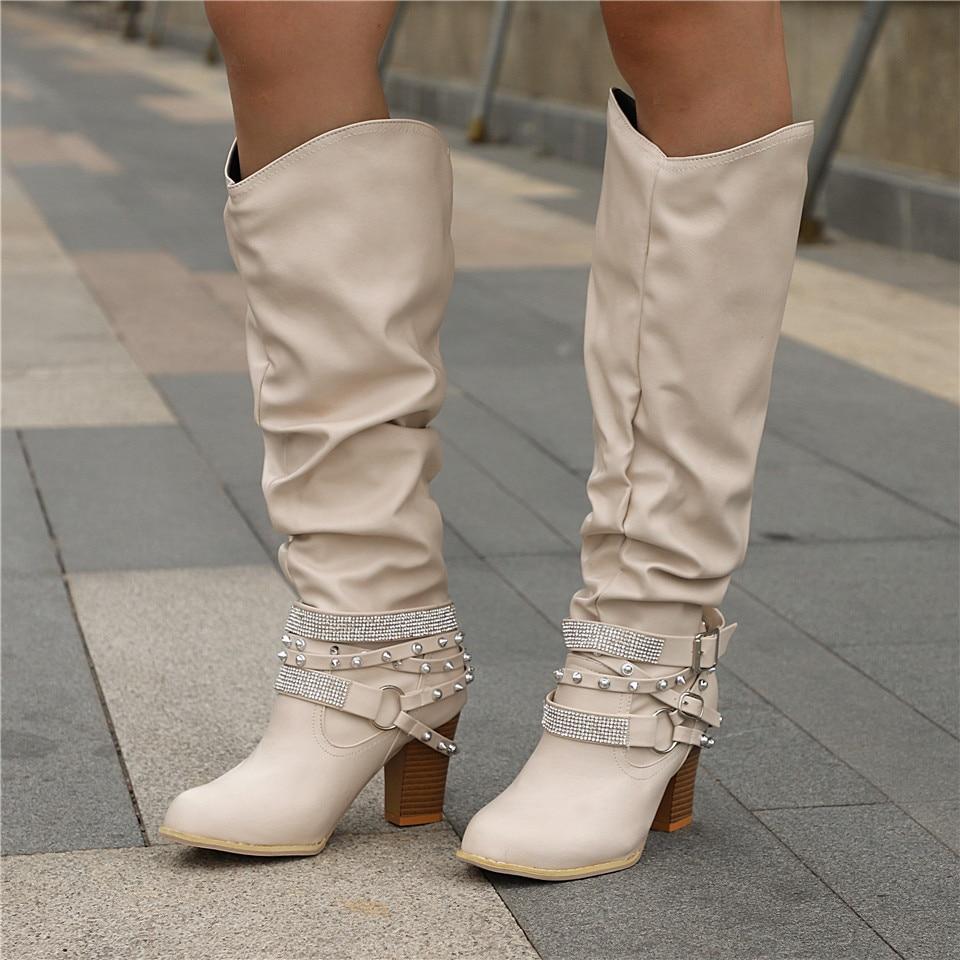 Marvinde | Damen Kniehohe Slouchy Stiefel Blockabsatz - Image 2