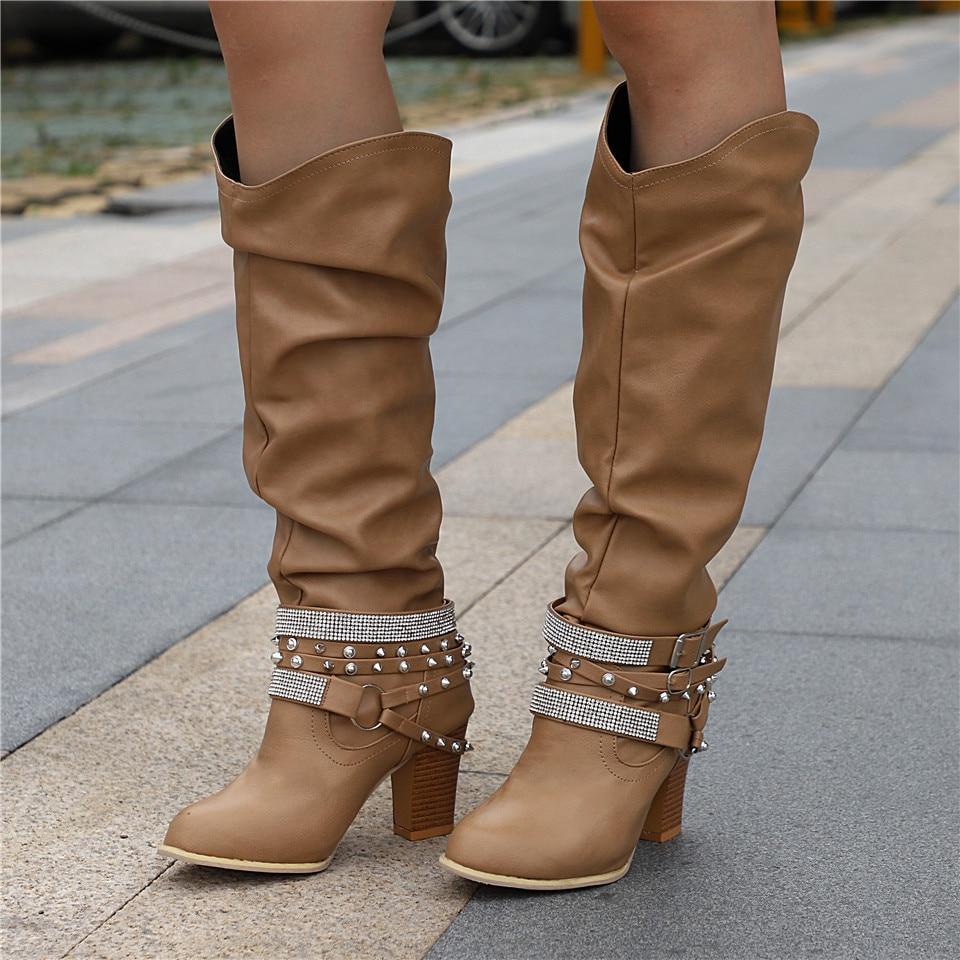 Marvinde | Damen Kniehohe Slouchy Stiefel Blockabsatz - Image 3