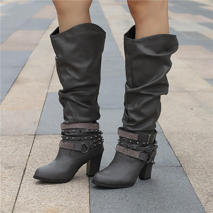 Marvinde | Damen Kniehohe Slouchy Stiefel Blockabsatz - Image 4