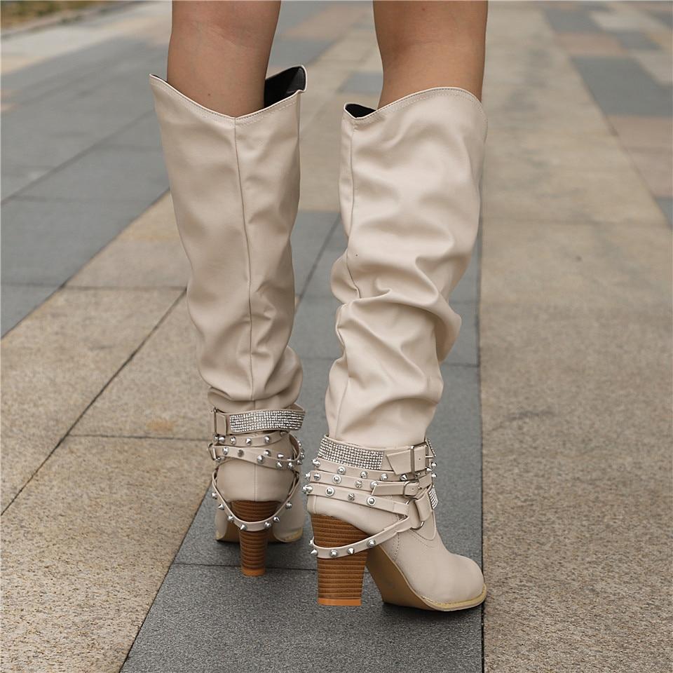Marvinde | Damen Kniehohe Slouchy Stiefel Blockabsatz - Image 8