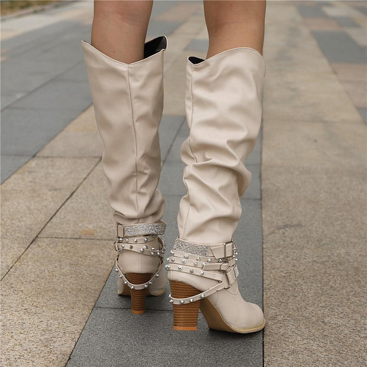 Marvinde | Damen Kniehohe Slouchy Stiefel Blockabsatz - Image 8