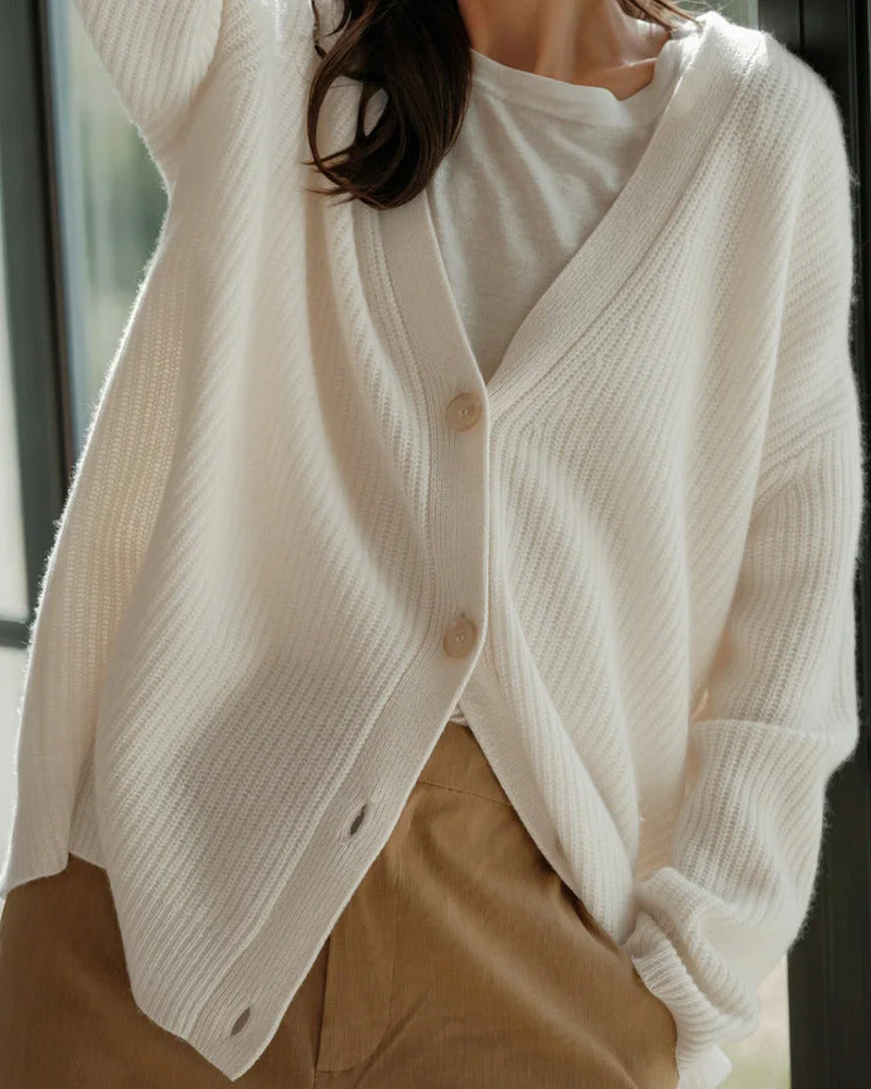 Melvaine | Damen Oversize Strickjacke Gerippte Cardigan - Taupe - Image 3