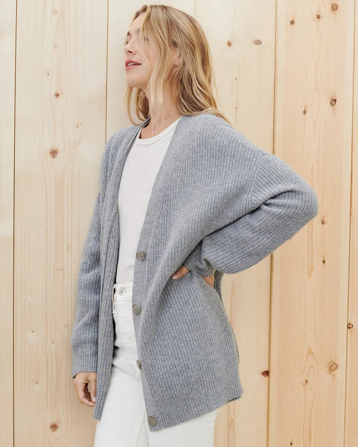 Melvaine | Damen Oversize Strickjacke Gerippte Cardigan - Taupe - Image 6