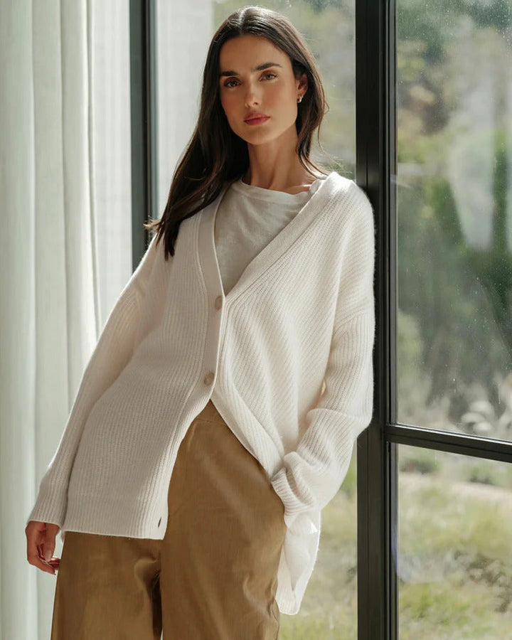 Melvaine | Damen Oversize Strickjacke Gerippte Cardigan - Taupe - Image 9