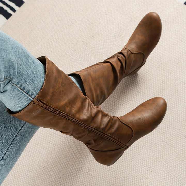 Melveke | Damen Kniestiefel Flacher Absatz Braun - Brown - Image 1