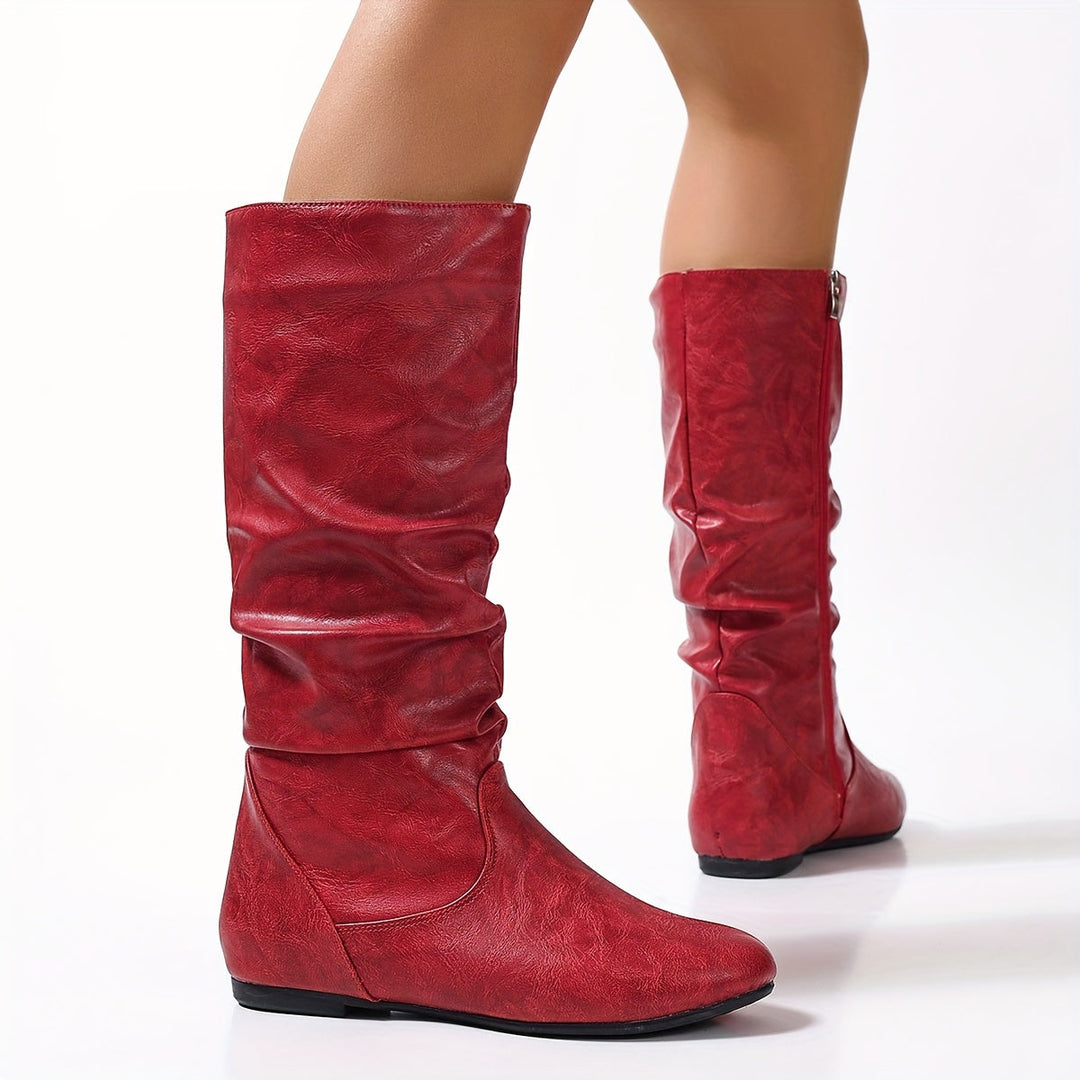 Melveke | Damen Kniestiefel Flacher Absatz Braun - Brown - Image 10