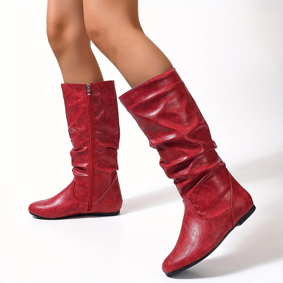 Melveke | Damen Kniestiefel Flacher Absatz Braun - Brown - Image 16