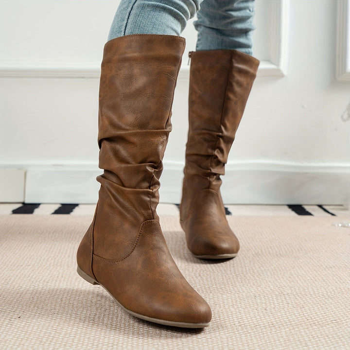 Melveke | Damen Kniestiefel Flacher Absatz Braun - Brown - Image 3