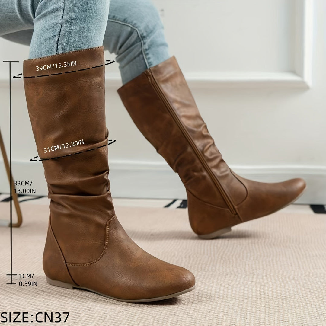 Melveke | Damen Kniestiefel Flacher Absatz Braun - Brown - Image 5