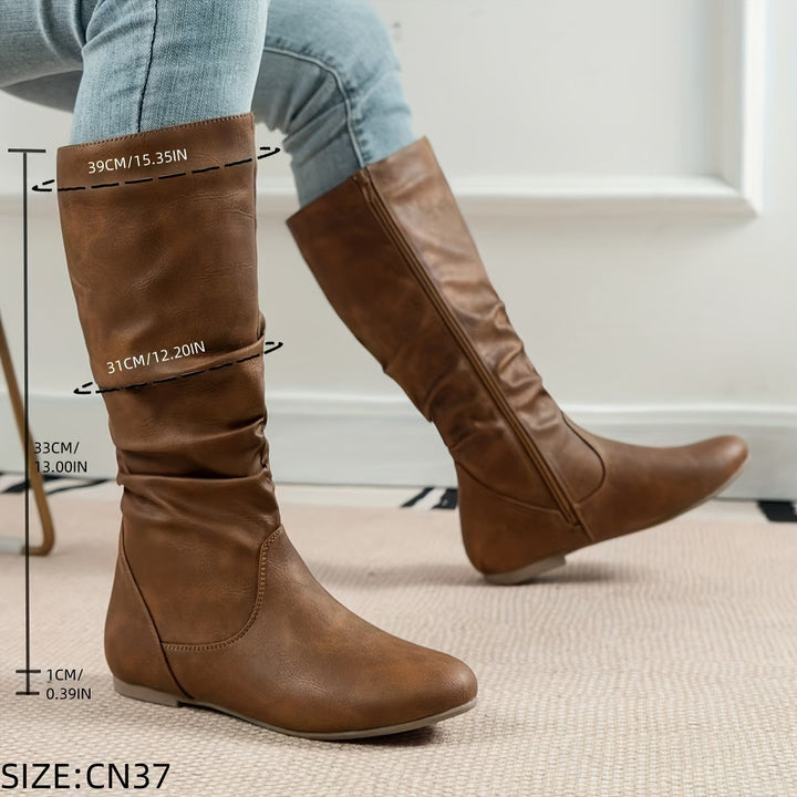 Melveke | Damen Kniestiefel Flacher Absatz Braun - Brown - Image 5