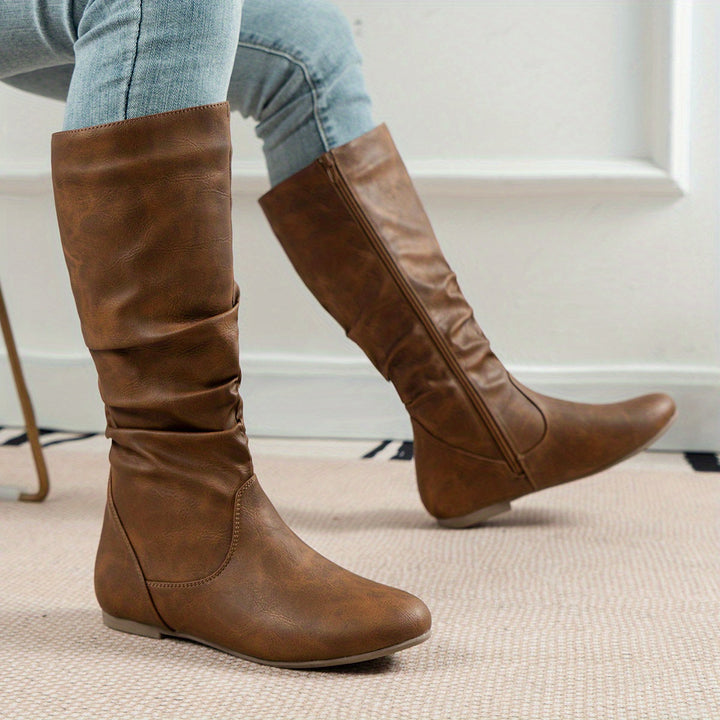 Melveke | Damen Kniestiefel Flacher Absatz Braun - Brown - Image 6